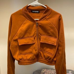 Cropped zip up cargo style jacket